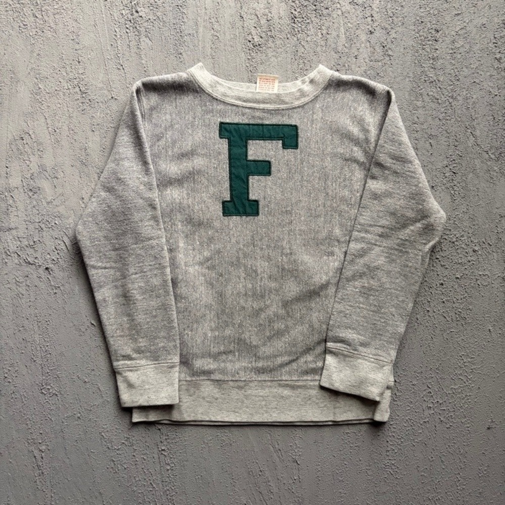 Denim & Dungaree Sweatshirt Large 140CM Grey Letterman Patch Japan